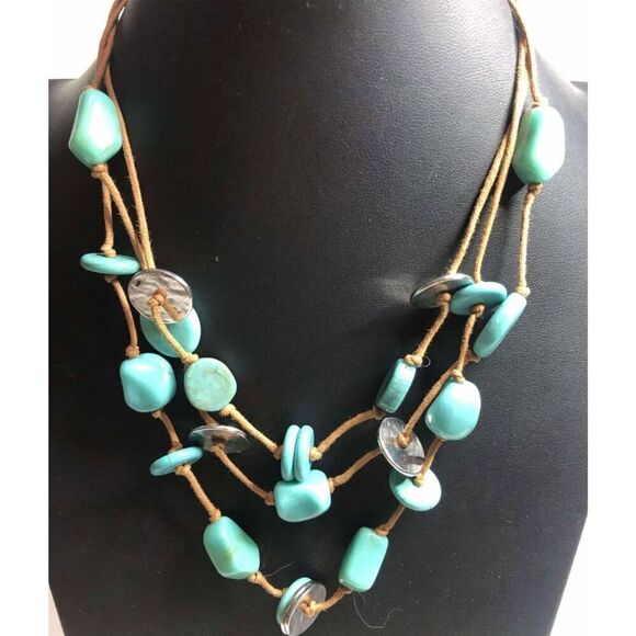 1915 CHICO'S silver tone faux turquoise layered necklace 18-22" - Picture 1 of 2